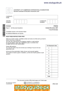 www.studyguide.pk UNIVERSITY OF CAMBRIDGE INTERNATIONAL EXAMINATIONS General Certificate of Education Advanced Level 9702/04