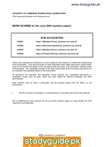 www.studyguide.pk MARK SCHEME for the June 2004 question papers  9706 ACCOUNTING