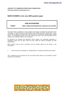 www.studyguide.pk MARK SCHEME for the June 2005 question paper  9706 ACCOUNTING