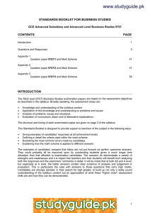 www.studyguide.pk STANDARDS BOOKLET FOR BUSINESS STUDIES CONTENTS PAGE