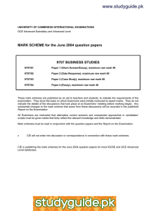 www.studyguide.pk MARK SCHEME for the June 2004 question papers  9707 BUSINESS STUDIES