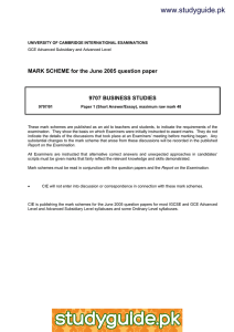 www.studyguide.pk MARK SCHEME for the June 2005 question paper  9707 BUSINESS STUDIES