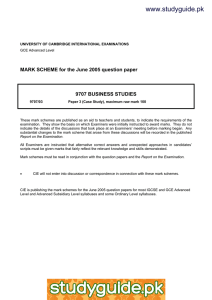 www.studyguide.pk MARK SCHEME for the June 2005 question paper  9707 BUSINESS STUDIES