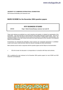 www.studyguide.pk MARK SCHEME for the November 2004 question papers  9707 BUSINESS STUDIES