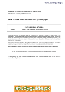www.studyguide.pk MARK SCHEME for the November 2004 question paper  9707 BUSINESS STUDIES