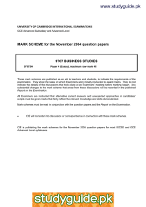 www.studyguide.pk MARK SCHEME for the November 2004 question papers  9707 BUSINESS STUDIES