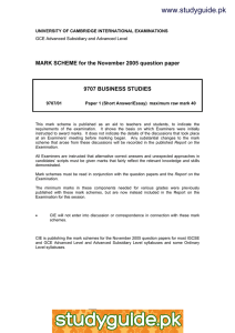 www.studyguide.pk MARK SCHEME for the November 2005 question paper  9707 BUSINESS STUDIES
