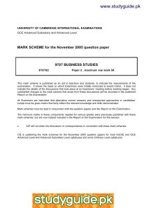 www.studyguide.pk MARK SCHEME for the November 2005 question paper  9707 BUSINESS STUDIES