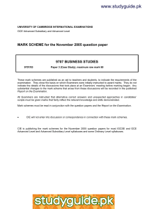 www.studyguide.pk MARK SCHEME for the November 2005 question paper  9707 BUSINESS STUDIES