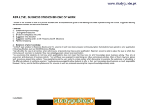 www.studyguide.pk AS/A LEVEL BUSINESS STUDIES SCHEME OF WORK