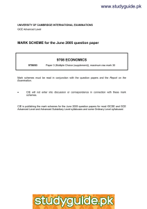 www.studyguide.pk MARK SCHEME for the June 2005 question paper  9708 ECONOMICS
