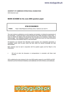 www.studyguide.pk MARK SCHEME for the June 2005 question paper  9708 ECONOMICS