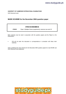 www.studyguide.pk MARK SCHEME for the November 2004 question paper  9708 ECONOMICS