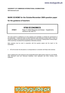 www.studyguide.pk 9708 ECONOMICS MARK SCHEME for the October/November 2009 question paper
