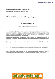 www.studyguide.pk MARK SCHEME for the June 2005 question paper  9709 MATHEMATICS