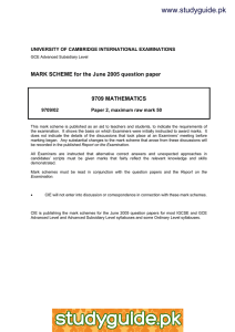 www.studyguide.pk  MARK SCHEME for the June 2005 question paper 9709 MATHEMATICS