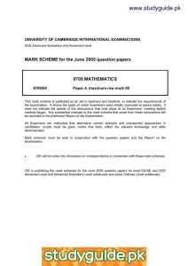 www.studyguide.pk  MARK SCHEME for the June 2005 question papers 9709 MATHEMATICS