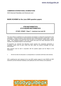 www.studyguide.pk MARK SCHEME for the June 2005 question papers  9709 MATHEMATICS