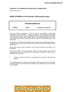 www.studyguide.pk MARK SCHEME for the November 2005 question paper  9709 MATHEMATICS