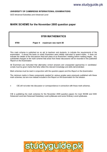 www.studyguide.pk MARK SCHEME for the November 2005 question paper  9709 MATHEMATICS