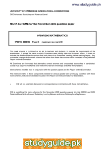www.studyguide.pk MARK SCHEME for the November 2005 question paper  9709/0390 MATHEMATICS
