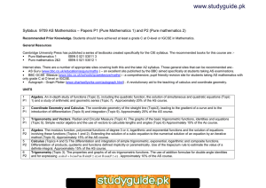 www.studyguide.pk Syllabus  9709 AS Mathematics – Papers P1 (Pure Mathematics...