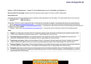 www.studyguide.pk Syllabus  9709 AS Mathematics – Papers P1 (Pure Mathematics)...