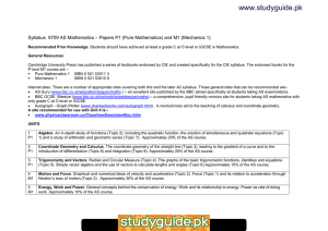www.studyguide.pk Syllabus  9709 AS Mathematics – Papers P1 (Pure Mathematics)...