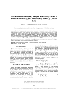 Thermoluminescence (TL) Analysis and Fading Studies of