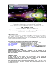 Plasmasphere Magnetosphere Interactions (PMI) Focus Group 2009 Focus Group Report