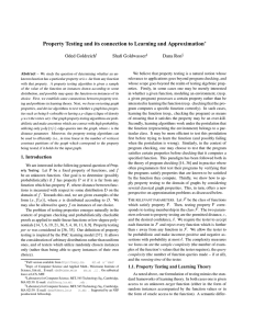 Property Testing and its connection to Learning and Approximation Oded Goldreich