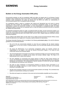 Energy Automation Bulletin on the Energy Automation EHS policy