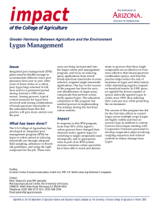 impact Lygus Management of the College of Agriculture