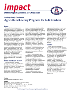 impact Agricultural Literacy Programs for K-12 Teachers Society-Ready Graduates
