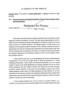 Redacted for Privacy AN ABSTRACT OF THE THESIS OF