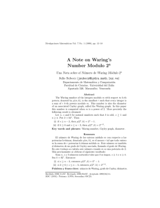 A Note on Waring’s Number Modulo 2 n Julio Subocz ()