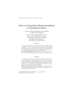 More on Generalized Homeomorphisms in Topological Spaces M´as Sobre Homeomorfismos Generalizados