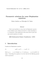 Parametric solutions for some Diophantine equations Dorin Andrica Gheorghe M. Tudor