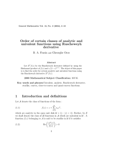 Order of certain classes of analytic and univalent functions using Ruscheweyh derivative