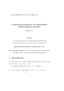 A preserving property of a generalized Libera integral operator Mugur Acu