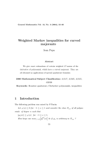 Weighted Markov inequalities for curved majorants Ioan Popa