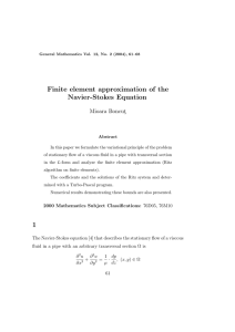 Finite element approximation of the Navier-Stokes Equation Mioara Boncut¸