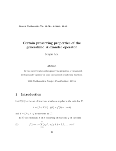 Certain preserving properties of the generalized Alexander operator 1 Introduction