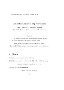 Generalized inverses of power means Iulia Costin Gheorghe Toader