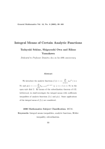 Integral Means of Certain Analytic Functions Yamakawa