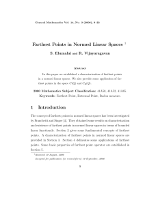 Farthest Points in Normed Linear Spaces S. Elumalai R. Vijayaragavan 1