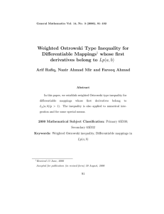 Weighted Ostrowski Type Inequality for Differentiable Mappings whose first (a, b)