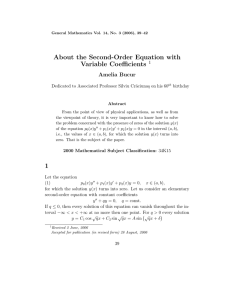 About the Second-Order Equation with Variable Coefficients Amelia Bucur 1