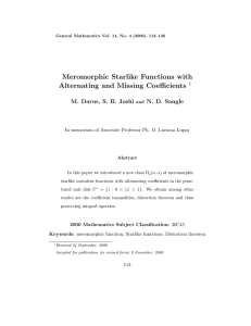 Meromorphic Starlike Functions with Alternating and Missing Coefficients N. D. Sangle