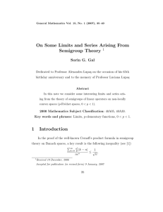 On Some Limits and Series Arising From Semigroup Theory Sorin G. Gal